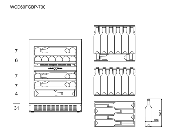 Cantinetta Frigo per Vino da Incasso - WineChamber Exclusive 700 60D Fullglass Black Push-Pull - mQuvée